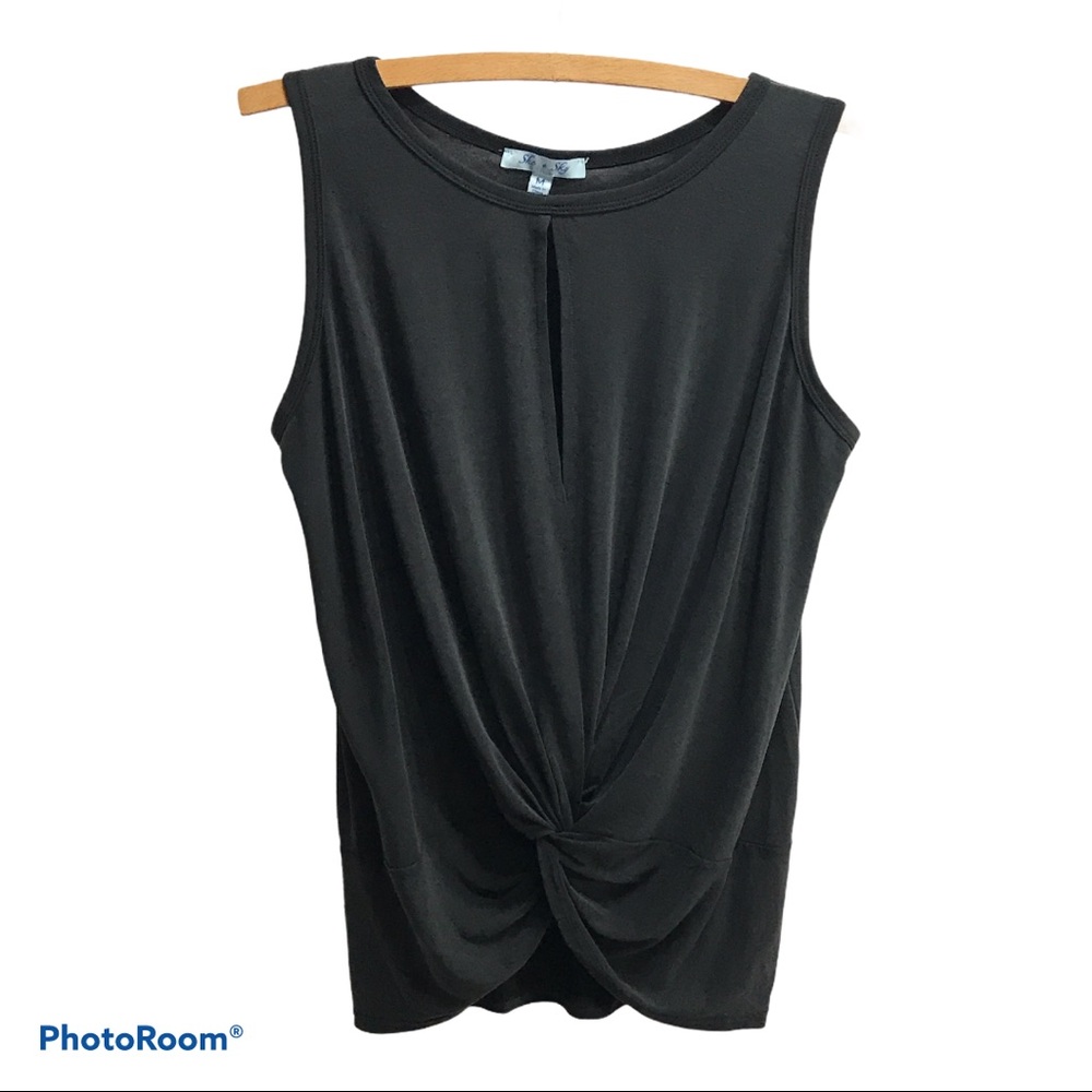 Black Sleeveless Surplice Top